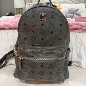 MCM Dark Gray Backpack with Logo Accents